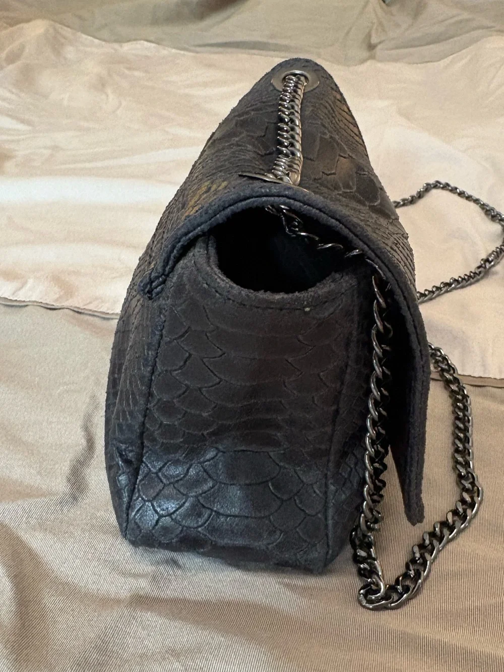 Stylish Dark Navy Snake Print Crossbody Bag